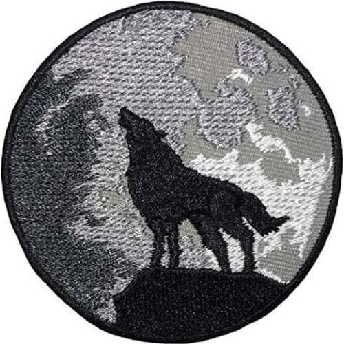 Papapatch Lone Wolf Full Moon Howling Sew on Iron on Embroidered Applique Badge Sign Patch