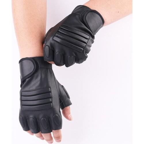 New men and women sports non-slip shock absorption simulation PU leather gloves Outdoor riding fitness boxing fingerless gloves