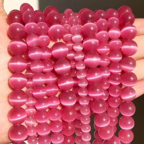 Natural Stone Fuchsia Cat Eye Opal Loose Spacer Moon Stone Glass Beads For Jewelry Making DIY Bracelet Necklace 4/6/8/10mm