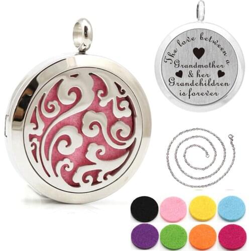 With chain and 5 pads 30mm Stainless Steel Tree Design Perfume Locket Aromatherapy Essential Oil Diffuser Pendant Necklace
