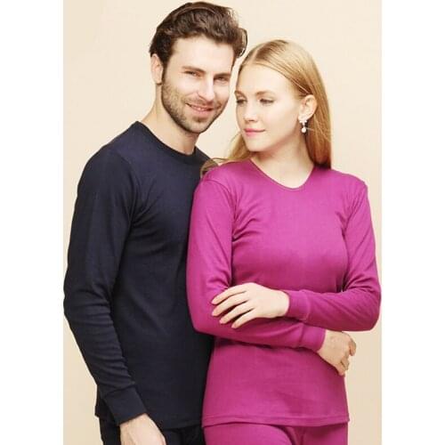 New Women 100% Cotton Long Johns Winter Thermal Underwear For Men Solid Basic Second Thermal Skin Female O-Neck Warm Thermo Suit