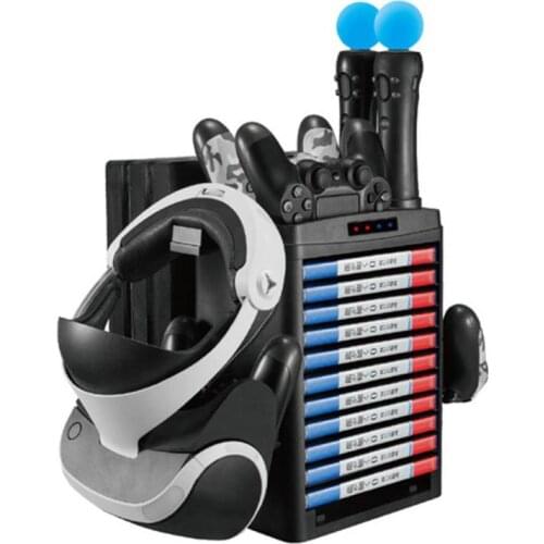 For PS MOVE VR Vertical Charging Display Stand Showcase Game Disc Holder Dual Controller Charger Fan Cooler for PS4 Slim Pro