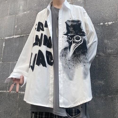 Vintage Loose Long Sleeve Shirt Women Streetwear Graffiti Shirt Plus Size Shirt Harajuku Cartoon Shirt Man Blouse 100% Cotton