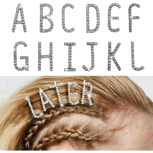 DIY Name Silver Color 26 Letters Hair clip Women Girls Free combination Crystal Barrette Hairpins
