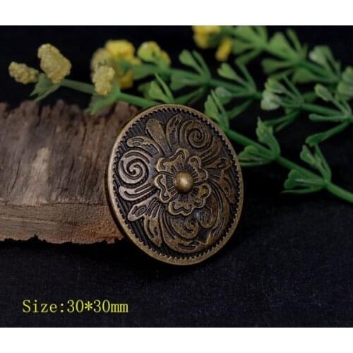 10Pcs 30mm Retro Copper Metal Flower Concho Button Snap Fastener for Clothing Apparel Home Textiles Leathercraft DIY Accessories