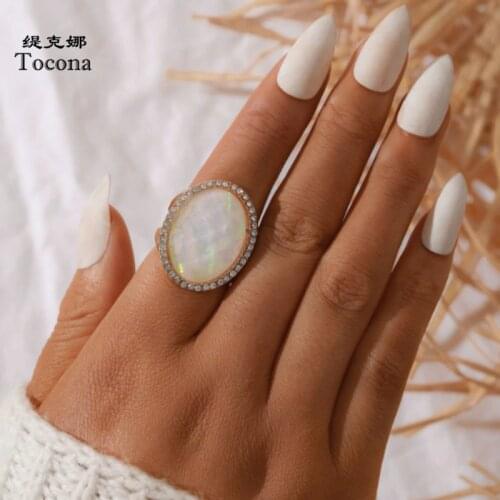 Tocona Luxury Big Opal Stone Joint Ring for Women Charms Gold Color Alloy Metal Bohemian Jewelry Drop Shipping Anillo 15134