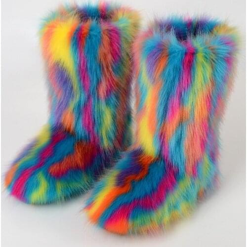 Winter Plus Velvet And Thick Fur One Warmth Plus Size Fashion Faux Fox Fur Snow Boots