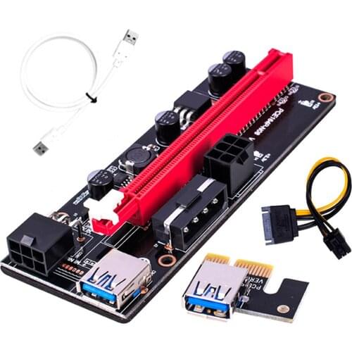 1Pcs VER009 USB 3.0 PCI-E Riser VER 009S Express 1X to 16X Extender Riser Adapter Card 15Pin to 6 Pin fFor SATA Power Cable
