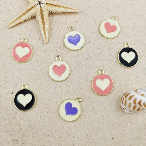 10pcs Earrings DIY Accessories Enamel Colorful Heart Charms For Couple Jewelry Making Pendant Bracelet Necklace Finding 19*15mm