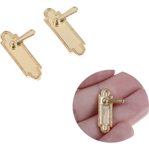 2Pcs 1/12 Scale DIY Accessories Vintage Dollhouse Miniature Door Lock and Key Doll House Fairy Door Gold Mini
