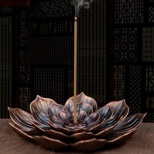 Bronze Lotus Incense Plate Stick Holder Stick Sandalwood Censer Household Yoga Studios Buddhism Incense Line burner Holder Decor