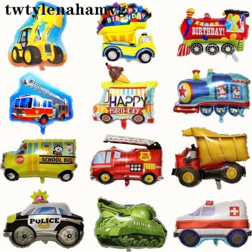 New Kids Gift Tank Ambulance Bus Fire Truck Holiday Cartoon Aluminium Foil Balloons Children Birthday Party Decoration Balloon