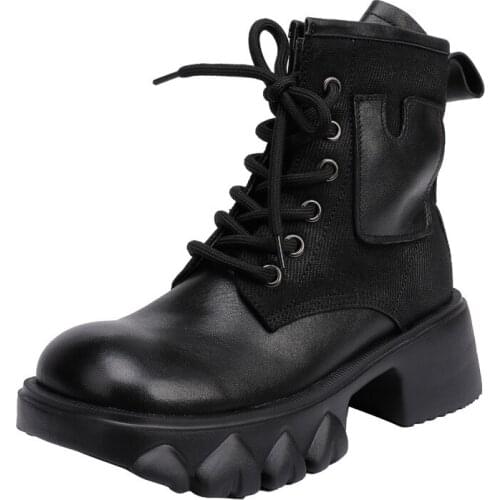 Brand Design Lace Up/Side Zipper Ankle Botas Mujer Big Size 40 Platform Motorcycle Boots Women Round Toe Black Punk Martin Boots