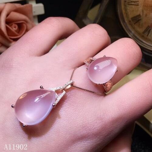 KJJEAXCMY boutique jewels 925 sterling silver inlaid natural gem Furongshi Pendant Necklace Ring suit support detection