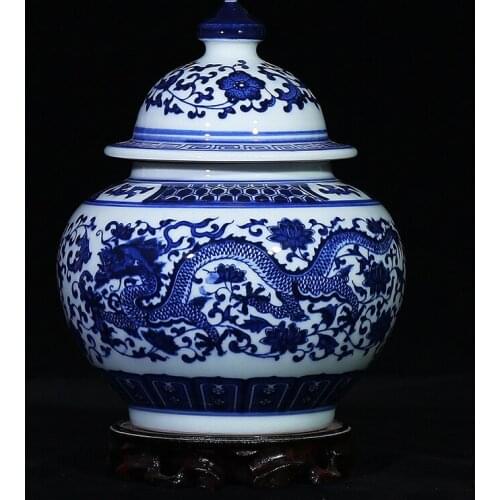 Jingdezhen Porcelain jar Antique Blue And White Dragon Pattern Storage Pot Tea Candy jar Home Living Room Decoration ceramic jar