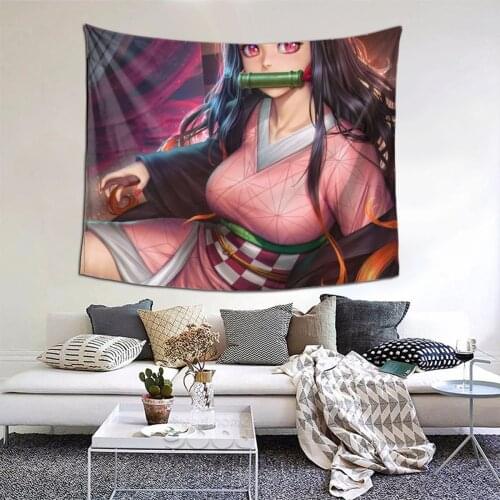 Nezuko Tapestry Anime Cosplay Kawaii Tapestry Wall Bedspread aesthetic Home Decor For Living Room