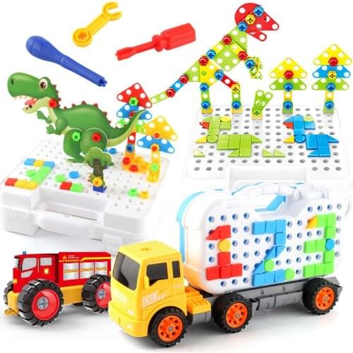 Creative Mosaic Puzzle Toys Drilling Screw 3D For Children Building Bricks Toys DIY Electric Drill Set Boys Kids Educational Toy