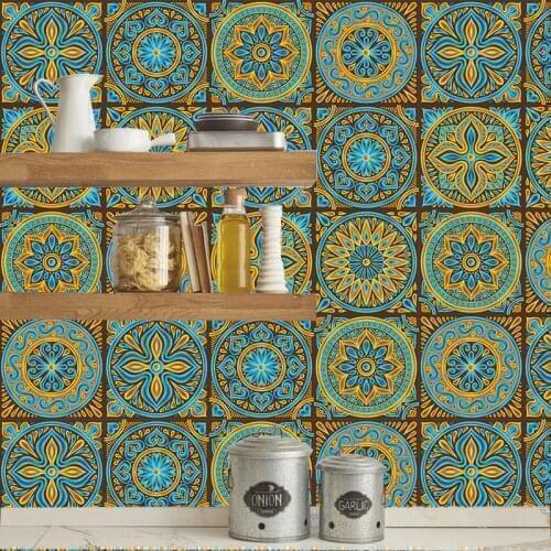 Mandala Retro Strip Tiles Wall Sticker Bathroom Kitchen Stair Table Decoration Wallpaper Waterproof Peel & Stick Art Mural PVC