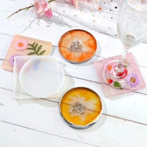 Cute Round Rectangle Coaster Silicone Mold for Epoxy Resin UV DIY Handmade Craft Home Decorations Accessories