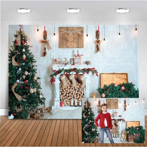 MOCSICKA Christmas Party Backdrop Brick Wall Christmas Tree Gifts Children Photo Background Sock Elk Christmas Decor Banner