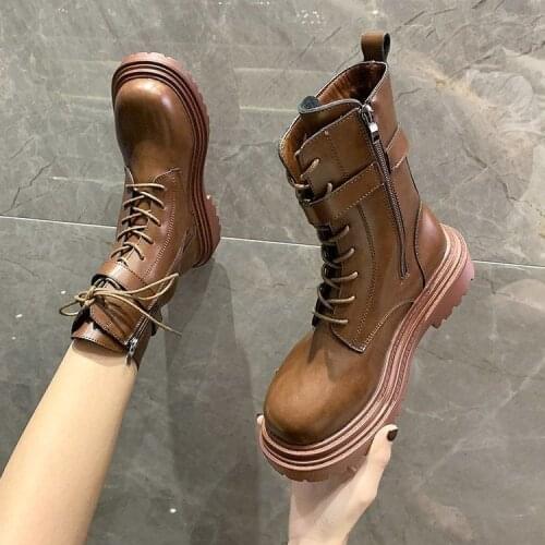 Fashion Ankle Boots For Women 2020 Winter Ulzzang Platform Boots Chunky Womens Genuine Leather Boots Woman Shoes Black Brown