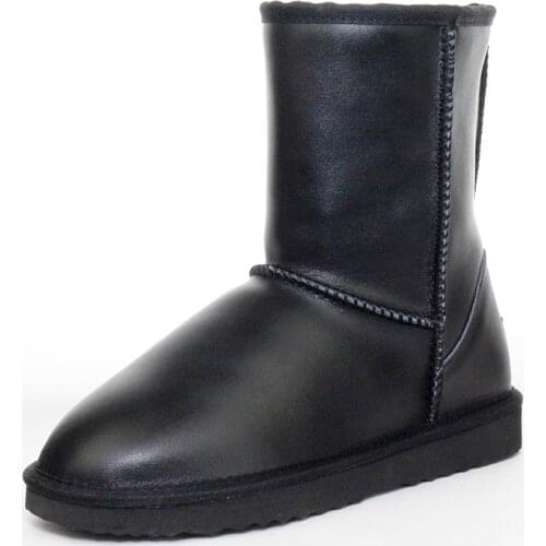 Top Quality Fashion Waterproof Snow Boots Women Boots Genuine Cow Leather Warm Winter Boots Female Shoes Mid-calf Snow Boots