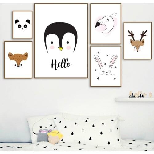 Cartoon Fox Rabbit Panda Penguin Flamingo Nordic Posters And Prints Wall Art Canvas Painting Wall Pictures For Kids Room Decor