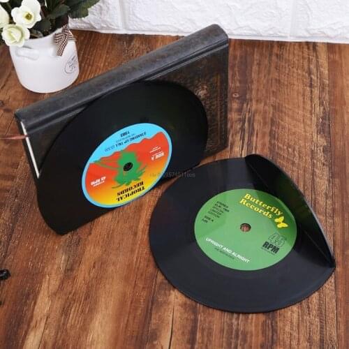 New 2pcs Creative Record Shape Bookends Shelves Organizer Desktop Holder Stand Retro