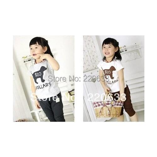 2014 new retail fashion 2 color children/kids summer clothing short sleeve T-shirt+pants suits Free shipping