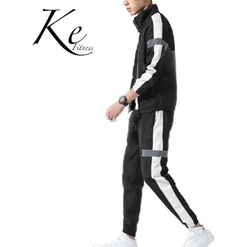 KE 2020 autumn new sportswear suit loose reflective mens casual Korean student trendy pants jacket tracksuit men Sports set men