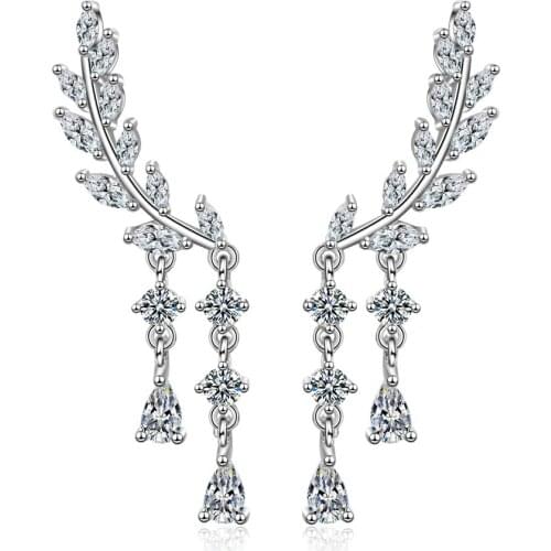 Charming 925 Sterling Silver Zirconia Wing Water Drop Long Tassel Earrings For Women Gift boucle d'oreille S-E818