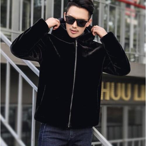 Autumn faux mink leather jacket mens winter thicken warm fur leather coat men slim jackets Hooded fashion stand collar M - 6XL
