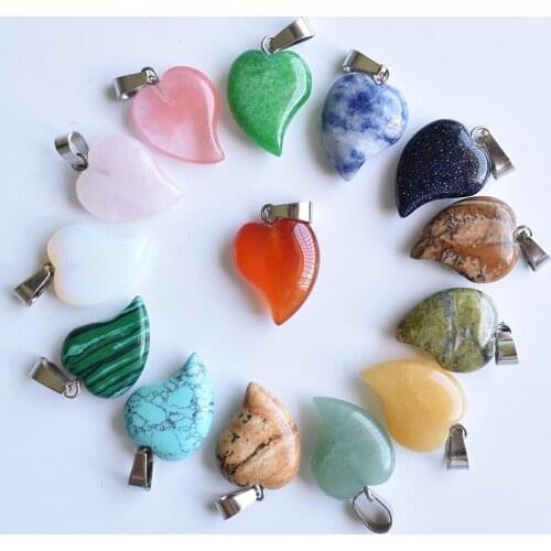 Wholesale 30pcs/lot trendy bend heart shape pendants good quality mixed natural stone for jewelry making free shipping
