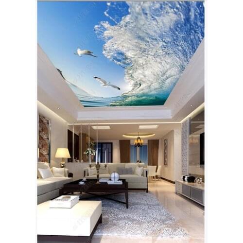 Custom photo wallpaper 3d ceiling wallpaper Beautiful sea surf seagull ceiling zenith mural wall papers home decor