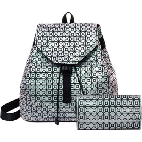 Silica Gel Women bao Backpack 2021Geometric Plaid Female Backpacks For Teenage Girls Bagpack Drawstring Bag Holographic Backpack