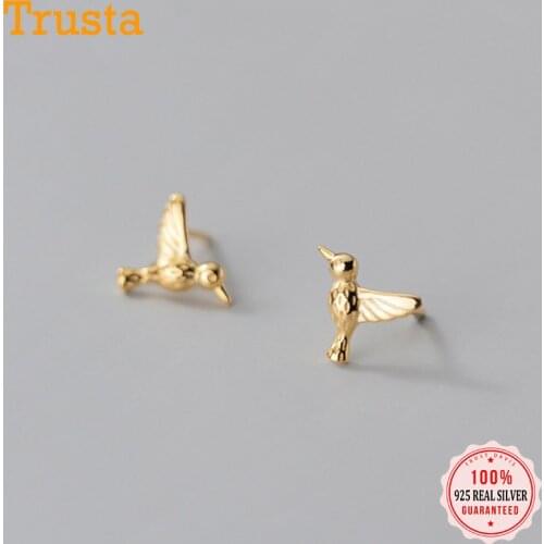 Trustdavis Real 925 Sterling Silver Fashion Animal Birds Charm Stud Earrings For Women Wedding Party Fine S925 Jewelry DB391