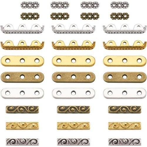 150pc Tibetan Mixed Style 3-Hole Alloy Spacer Bars Flower Rectangle Loose Charm Bead for Bracelet Jewelry Making DIY Accessories