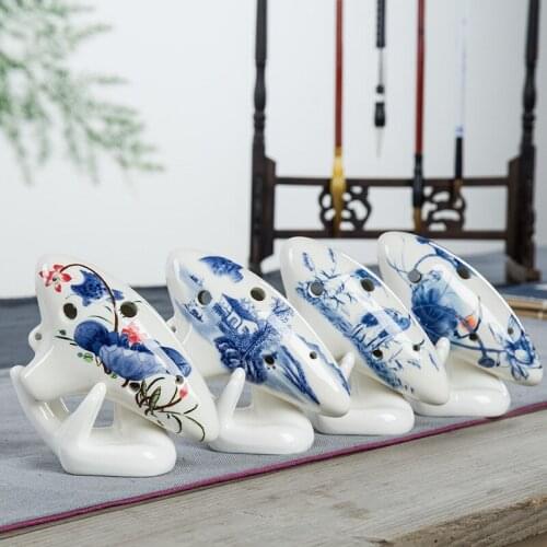Blue and White Porcelain Material Alto C 6 Hole Large Submarine Ocarina