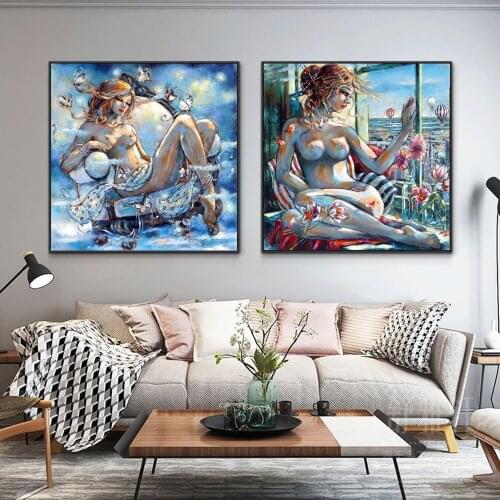Modern Graffiti Portrait Art Posters and Prints Canvas Wall Art Canvas Nude Sexy Beautiful Girls Paintings for Room Wall Decor