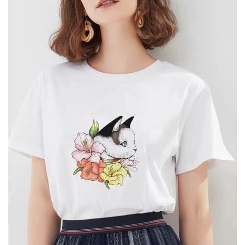Cute Cartoon Womens T-shirt 2020 Summer Cats Short Sleeve T Shirts Korean Tumblr Tshirt Femme 90s Aesthetic Graphic Tee Grunge