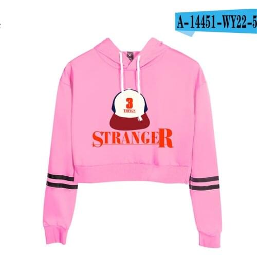 Pink Stranger Things High waist Sweatshirt Women Spring Autumn High waist Short Sweatshirt Ladies Hoodies Slim Crop Clothing