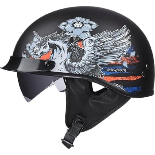 Vintage Unicorn Motorcycle Helmet Open Face Helmet DOT Approved Half Helmet Retro Moto Casco Capacete Motociclistas Capacete