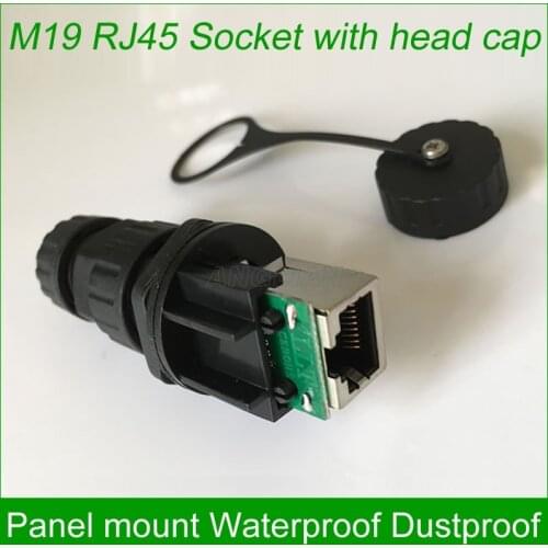 M19 RJ45 waterproof Connector Outdoor AP socket Gigabit Straight head Panel mounted fixed with matching cap 10 units