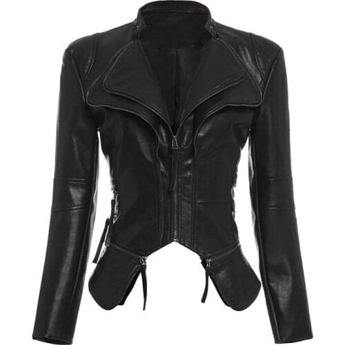 2019 Spring Fashion Women Smooth Motorcycle Faux Leather Jackets Ladies Long Sleeve Autumn Winter Office Streetwear Black Coat