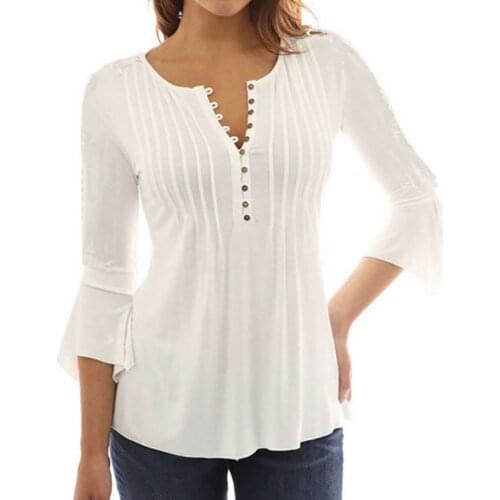 Women Blouse Shirts Elegant Ruffles Chiffon Summer Tops Tunic Plus Size Flare Sleeve Solid Casual Loose Shirt Blusas Feminina