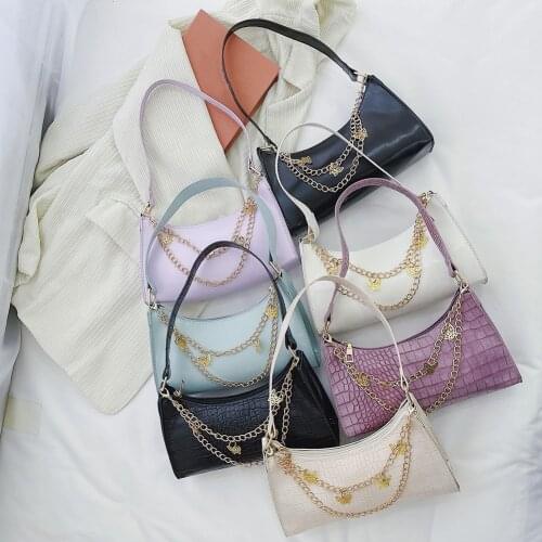 Womens Bag Alligator Pattern PU Leather Pure Color Shoulder Underarm Bag Casual Ladies Butterfly Chain Handbag Bolsa Feminina