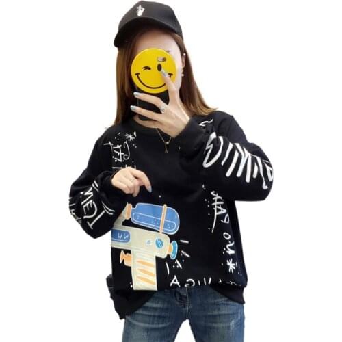 Womens Harajuku Hoodies Sweatshirt Cartoon Childlike Print O-neck Loose Tracksuit 2020 Autumn Winter Long Sleeve Pullovers