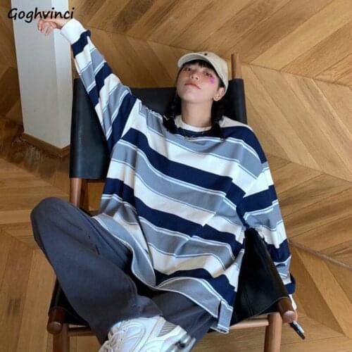 Sweatshirts Women Harajuku Vintage Panelled O-neck Side-slit College Striped Retro No Hat Hoodies Female Loose Casual Streetwear