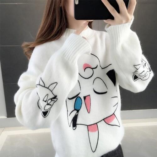 Sweater Women 2020 Cartoon Print Autumn Winter Causal Streetwear Sweater Long Sleeve O Neck Loose Harajuku