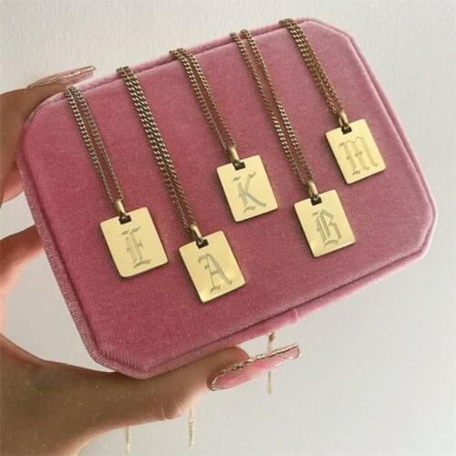 A-Z Initial Letter Statement Necklace Women Men Jewelry Gold Square Alphabet Rectangle Medallion Pendant Name Choker Necklaces